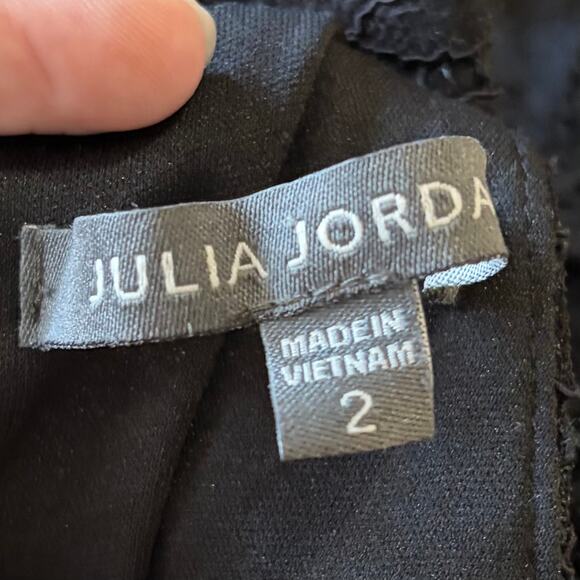 Julia Jordan Women's Lace Jumpsuit 2 Black Twist Neck Halter Wide Leg Event Chic - Picture 10 of 12